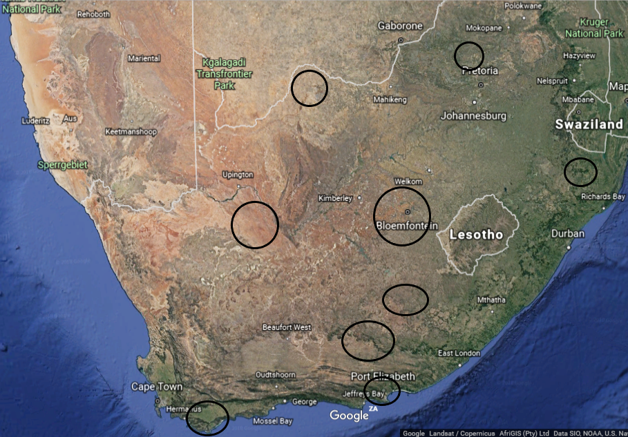 Wingshooting Concessions in South Africa - map